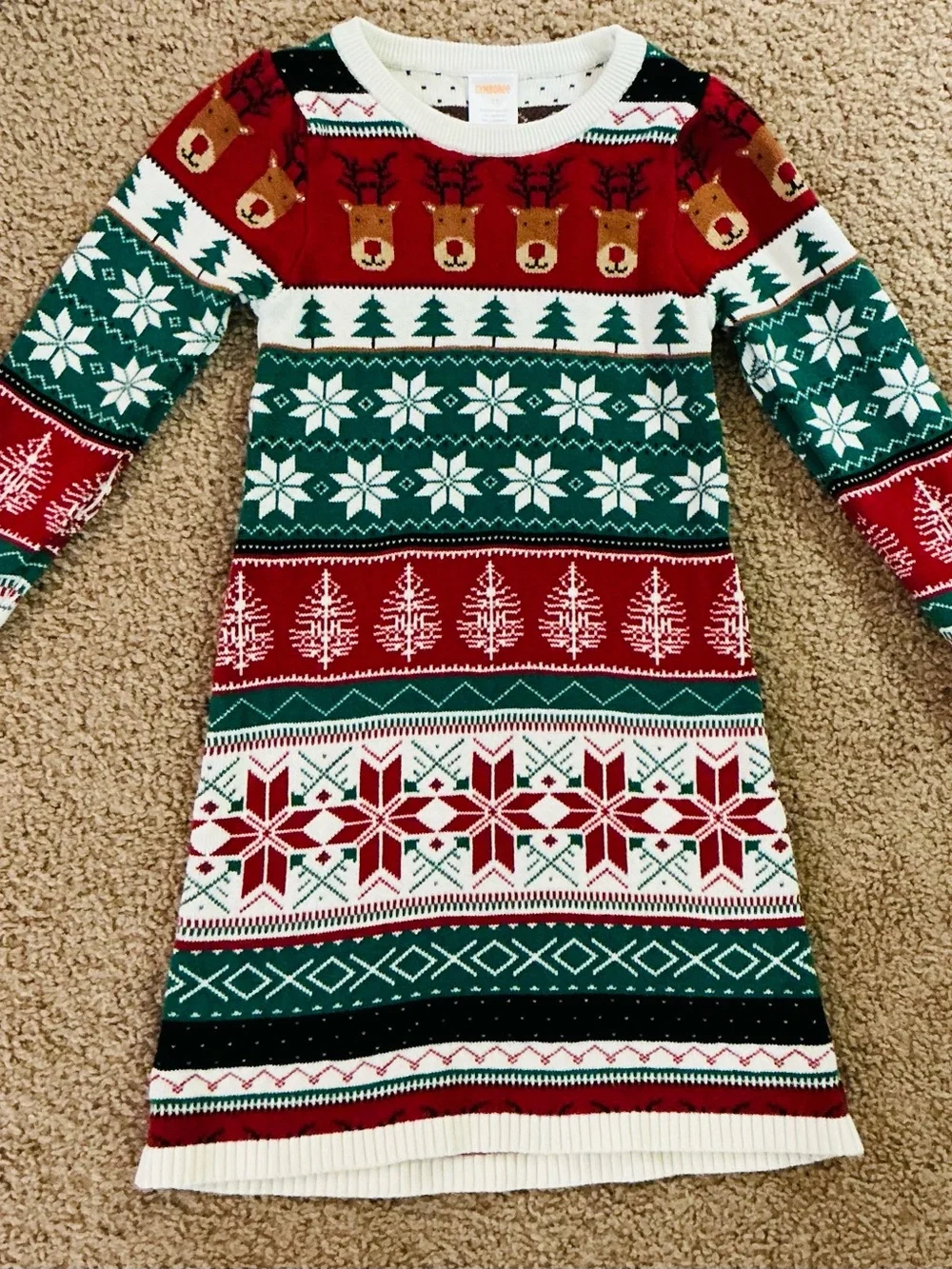 Gymboree Red & Green Reindeer Fair Isle Knit Dress Christmas Holiday 5T Girls